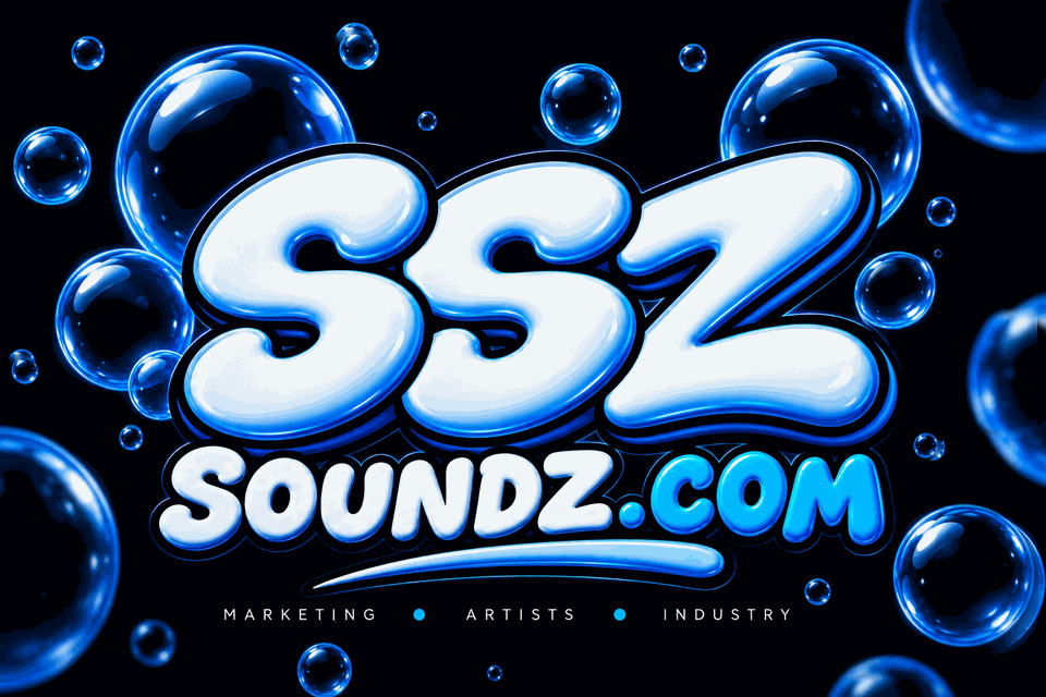 SSZ Soundz blue bubble music marketing logo with animated floating bubbles